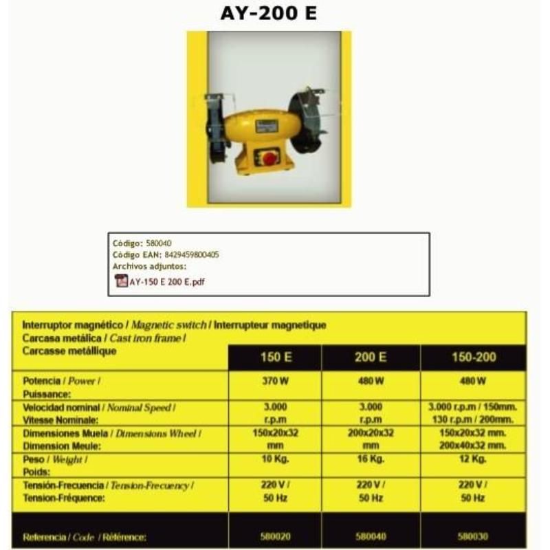 ESMERIL AYERBE 580030 AY/150-200/COMBI 370W - Imagen 2