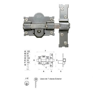 CERROJO 01559 101-R/105 70MM PINTADO