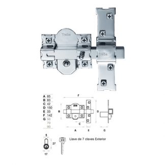 CERROJO TRABA 24012 301-R 50MM NIQUEL