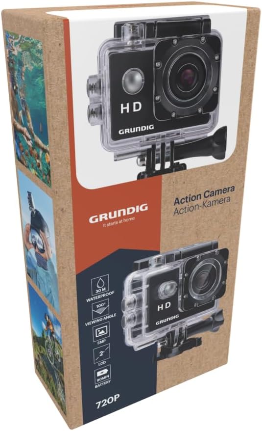Grundig Cámara Deportiva 720P - Cámara de Acción Impermeable - Action CAM para Youtubers - Cámara Subacuática con Pantalla – Negra - Imagen 4